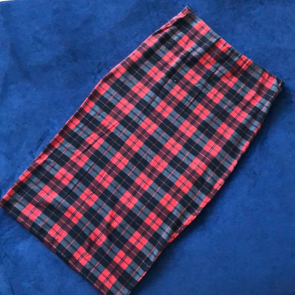 Red Gingham Pencil Midi Skirt